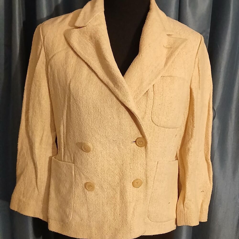 Vintage 'Ralph Lauren' Women's Cream Cropped Double-Breasted Jacket/ Blazer Sz 8